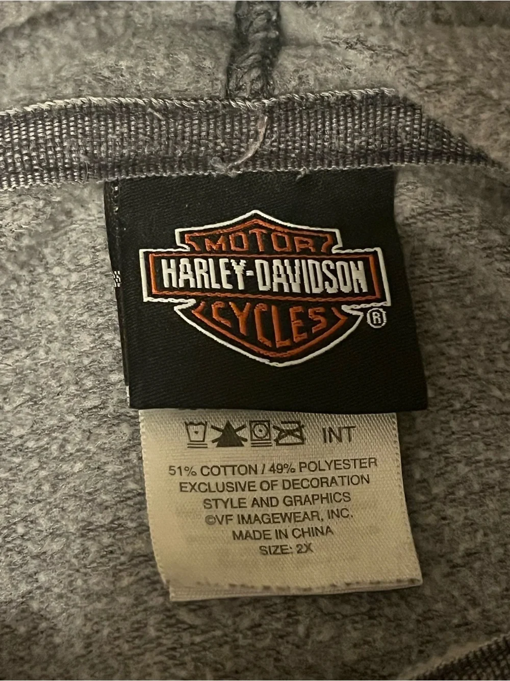 Harley-Davidson Vintage-Wash Lightweight Gray Zip Hoodie Logo & logo tab, 2X